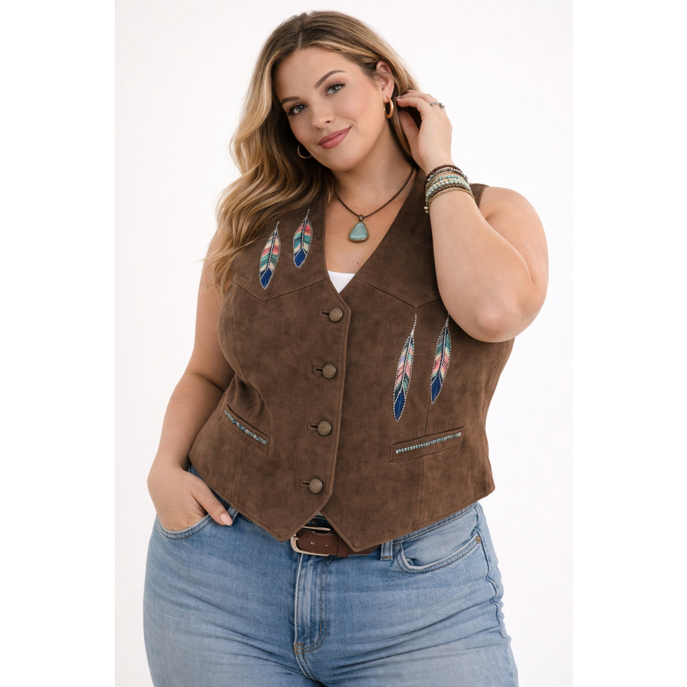 Wanted Genuine Leather Feather Appliqué Vest Western Festival Large - Picture 10 of 10